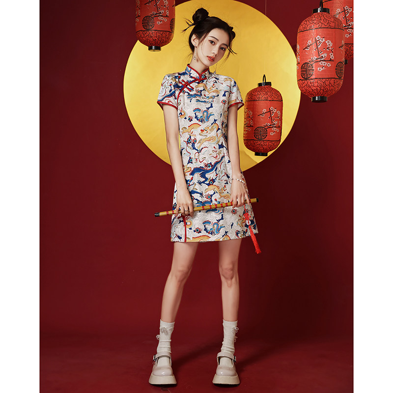 国潮旗袍2022年新款夏季少女连衣裙 颜赋绣旗袍