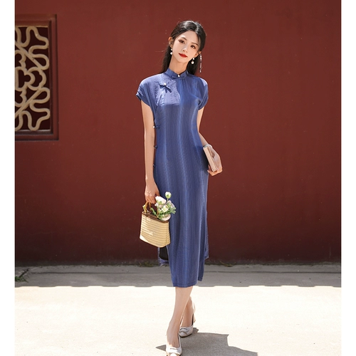 Летнее легкое синее ретро ципао для школьников, китайский стиль, 2025 года, светлый стиль