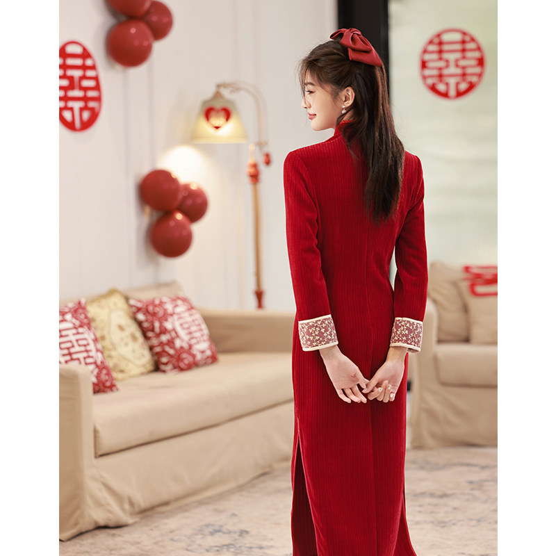 红色旗袍高级感女年轻款改良敬酒服 颜赋绣旗袍