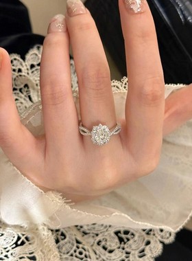 J22钻戒爆闪鸽子蛋雪花钻戒指女高级感轻奢夸张精致可调节食指戒