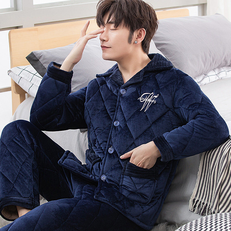 冬季珊瑚绒男士加绒秋冬款夹棉睡衣 芬雪漫香睡衣/家居服套装
