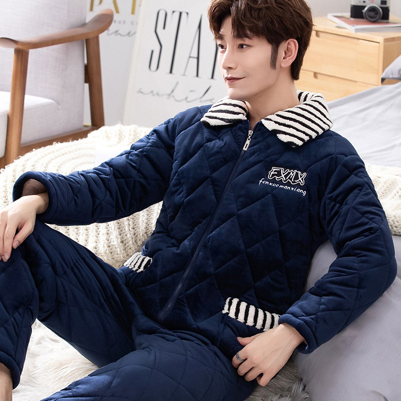 男士冬季加绒三层夹棉珊瑚绒睡衣 芬雪漫香睡衣/家居服套装