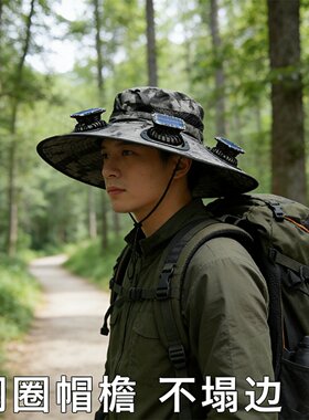 太阳能风扇帽子成人干活夏季大帽檐防晒遮阳帽男士户外钓鱼登山帽