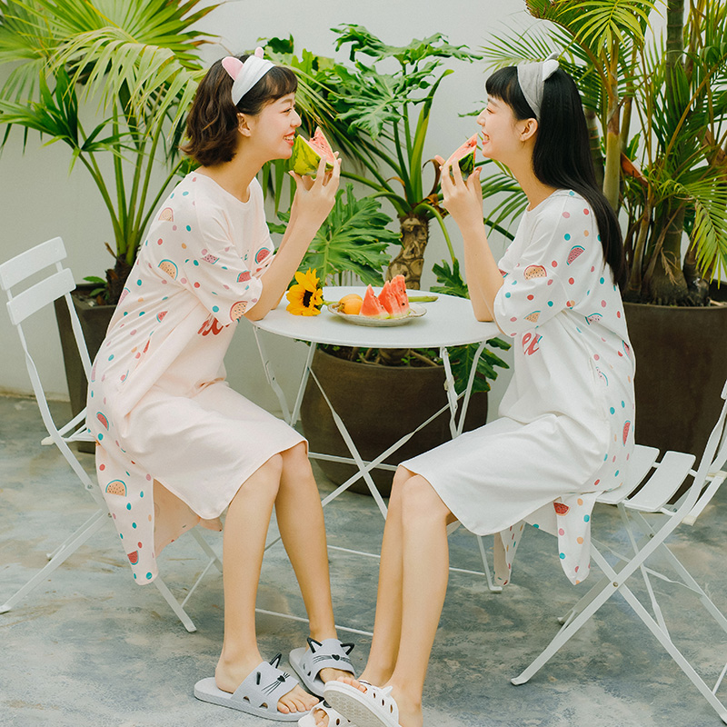 婷谷旗舰店睡裙女夏季薄款纯棉短袖韩版学生可爱连衣裙宽松大码孕妇夏天睡衣3