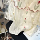 Очень большая кукла, летняя дизайнерская рубашка, футболка, большой размер, кукольный воротник, с вышивкой, тренд сезона, рукава фонарики