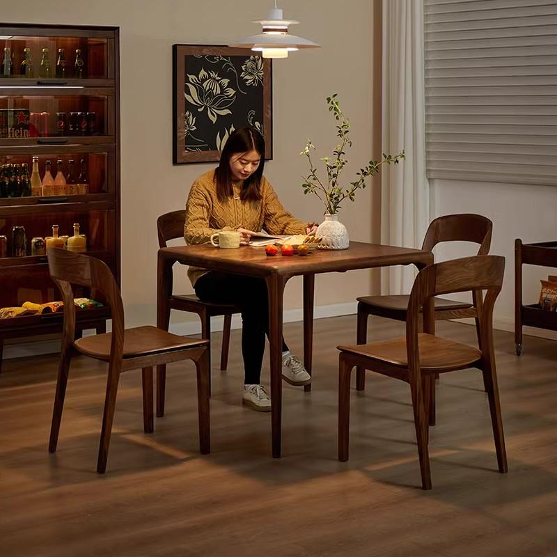 北美黑胡桃木实木餐桌家用四方桌八仙桌北欧大板饭桌 - 图0