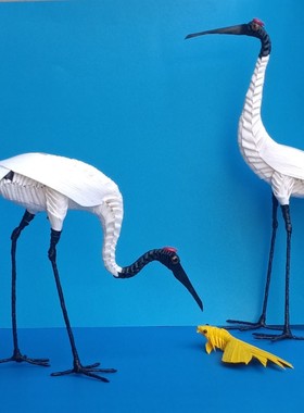 仿棕草编鹤纸藤手工仙鹤摆件装饰客厅简约动物现代时尚创意