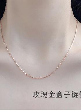 雅缤925纯银锁骨链盒子链女士