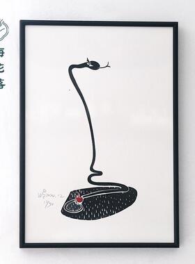 梅花落蛇年原创限量版画手工生肖装饰画相框挂画拓片画摆件吴钟镇