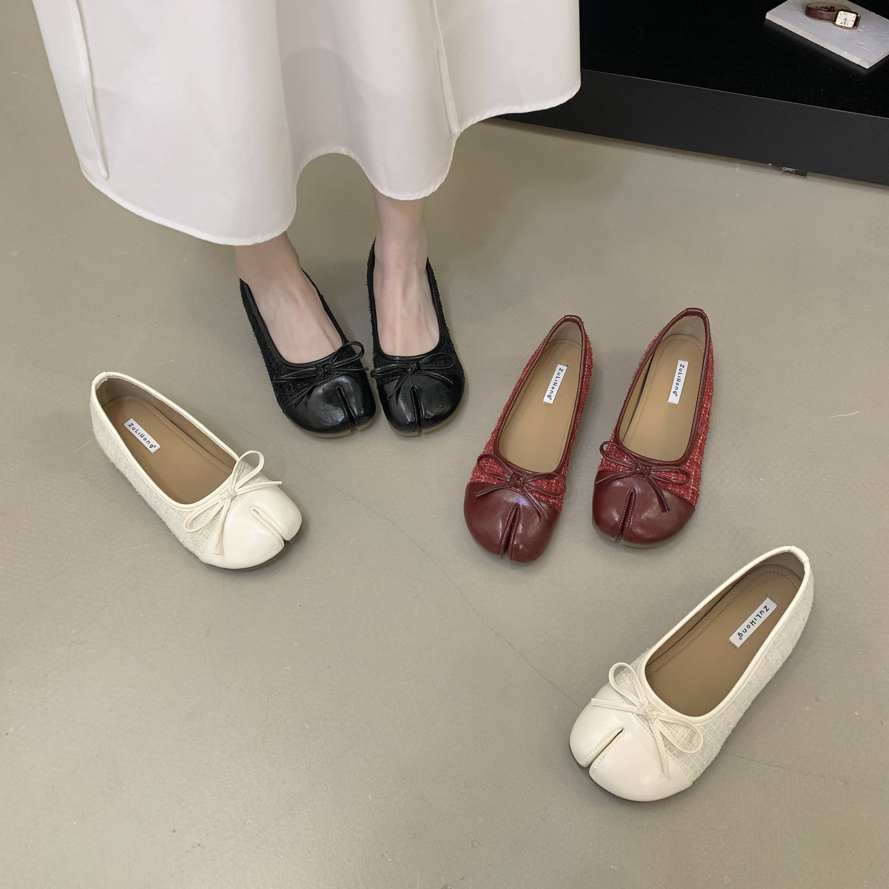 温柔风蝴蝶结芭蕾舞鞋女平底浅口一脚蹬软底分趾单鞋晚晚风猪蹄鞋,淘宝优惠券,粉丝福利购,淘宝优惠卷