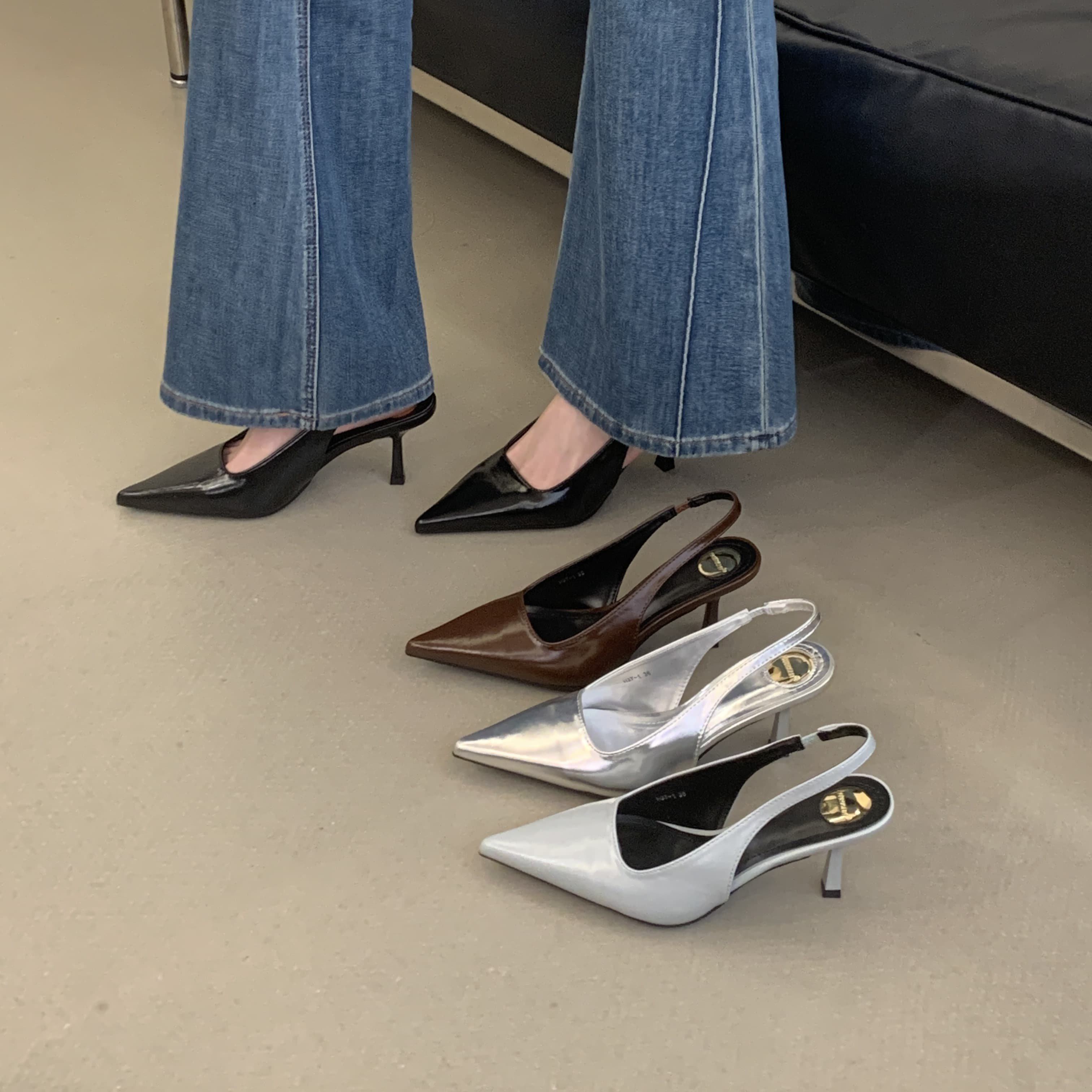 韩式气质尖头细跟浅口单鞋女漆皮后空凉鞋轻熟风名媛小个子高跟鞋,淘宝优惠券,粉丝福利购,淘宝优惠卷