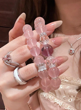 仿冰透马粉色手串女桃花运