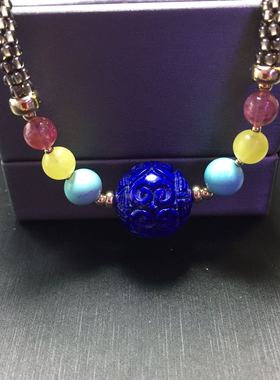 天然青金石回纹珠原矿碧玺锁骨链