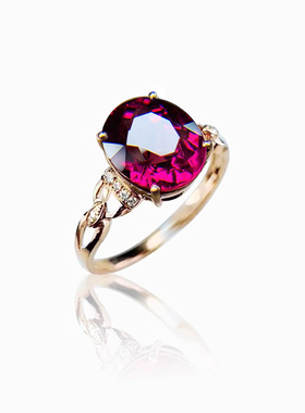 石榴石戒指女18k玫瑰金镶嵌支持