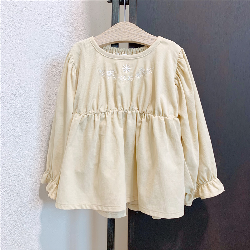 100-140 春秋新款 女童细腻纯棉薄灯芯绒精致刺绣长袖上衣娃娃衫,淘宝优惠券,粉丝福利购,淘宝优惠卷