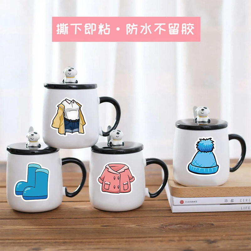 60张卡通服装贴纸可爱裙子袜子裤子鞋子服饰衣服儿童文具奖励贴画