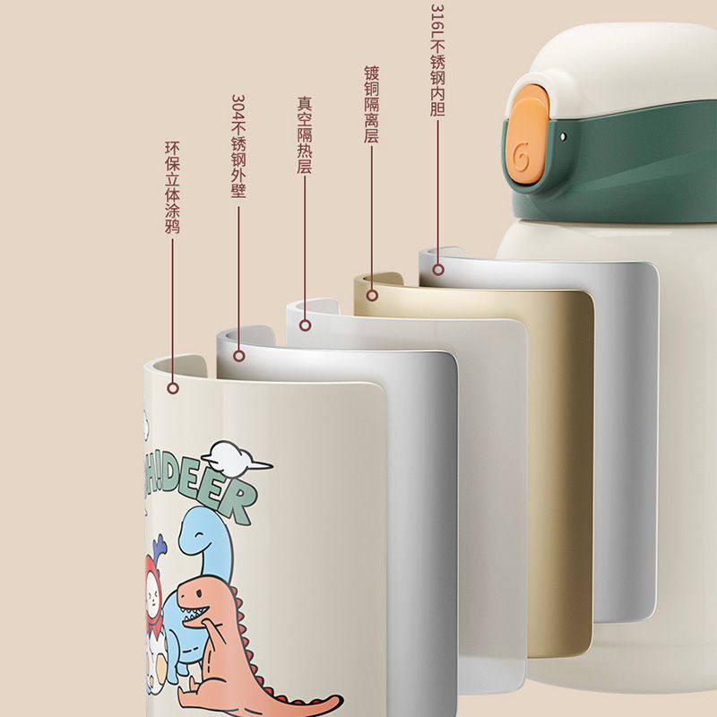 face小黄鸭儿童保温杯带吸管316不锈钢幼儿园学生上学专用水杯壶,淘宝优惠券,粉丝福利购,淘宝优惠卷