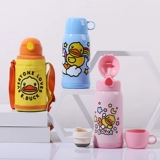 Детский термос со стаканом, стальной ремешок из нержавеющей стали, детская трубочка для детского сада, чайник для школьников, защита при падении