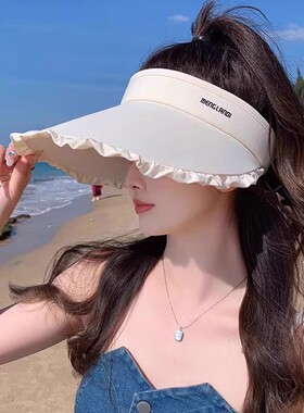 【沫沫妈专属】2025新款日系甜美花边冰丝空顶防晒帽大檐防紫外线