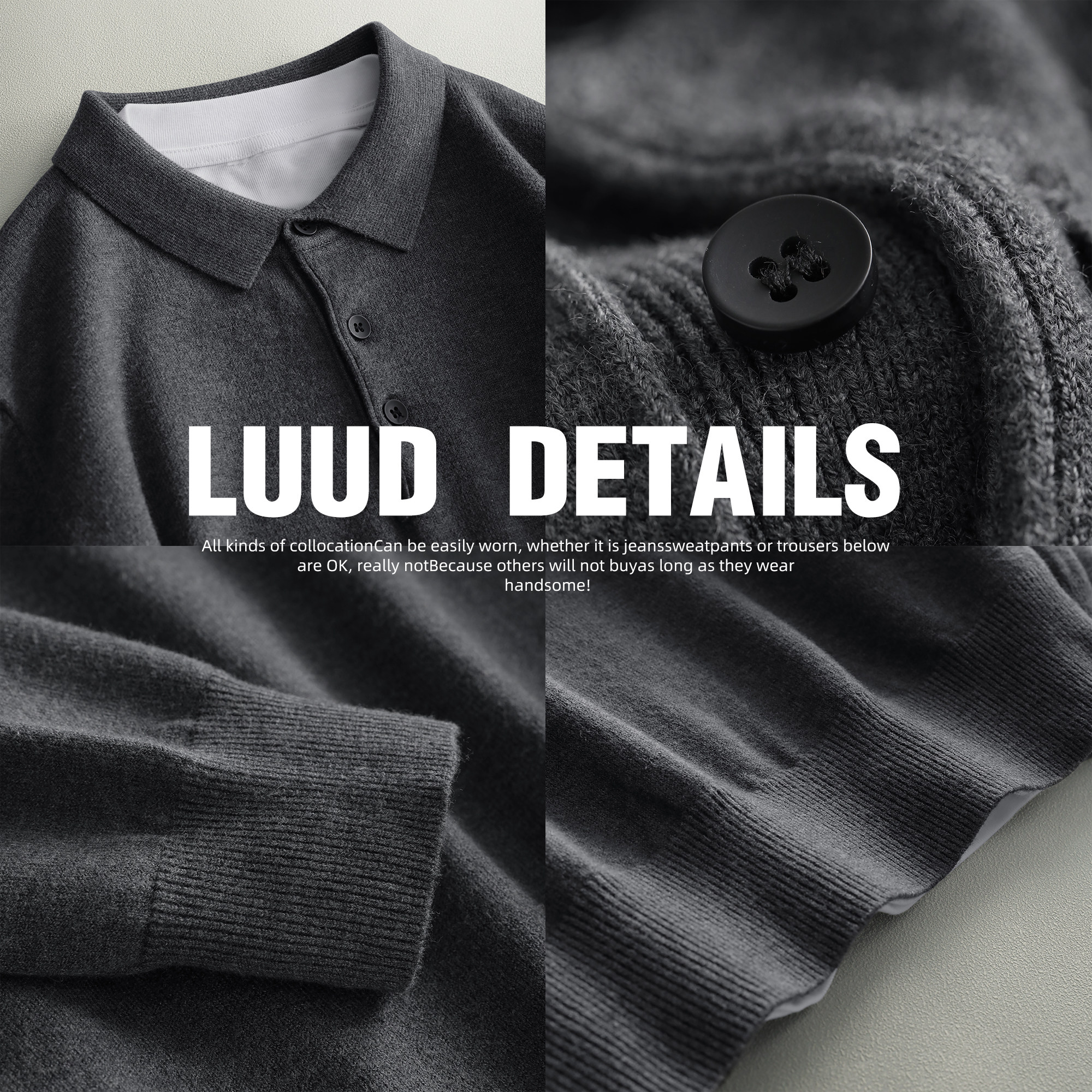 LUUD 软糯保暖绵羊毛男针织衫修身长袖纯色毛衫磨毛翻领上衣冬款,淘宝优惠券,粉丝福利购,淘宝优惠卷