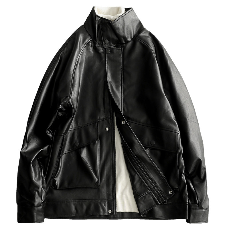 LUUD 潮牌底特律短款复古PU皮夹克外套痞帅立领机车服休闲男皮衣,淘宝优惠券,粉丝福利购,淘宝优惠卷