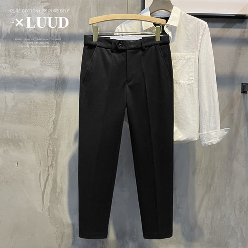LUUD 亲肤毛呢料休闲裤男士修身松紧腰长裤英伦百搭秋冬磨毛西裤 - 图2