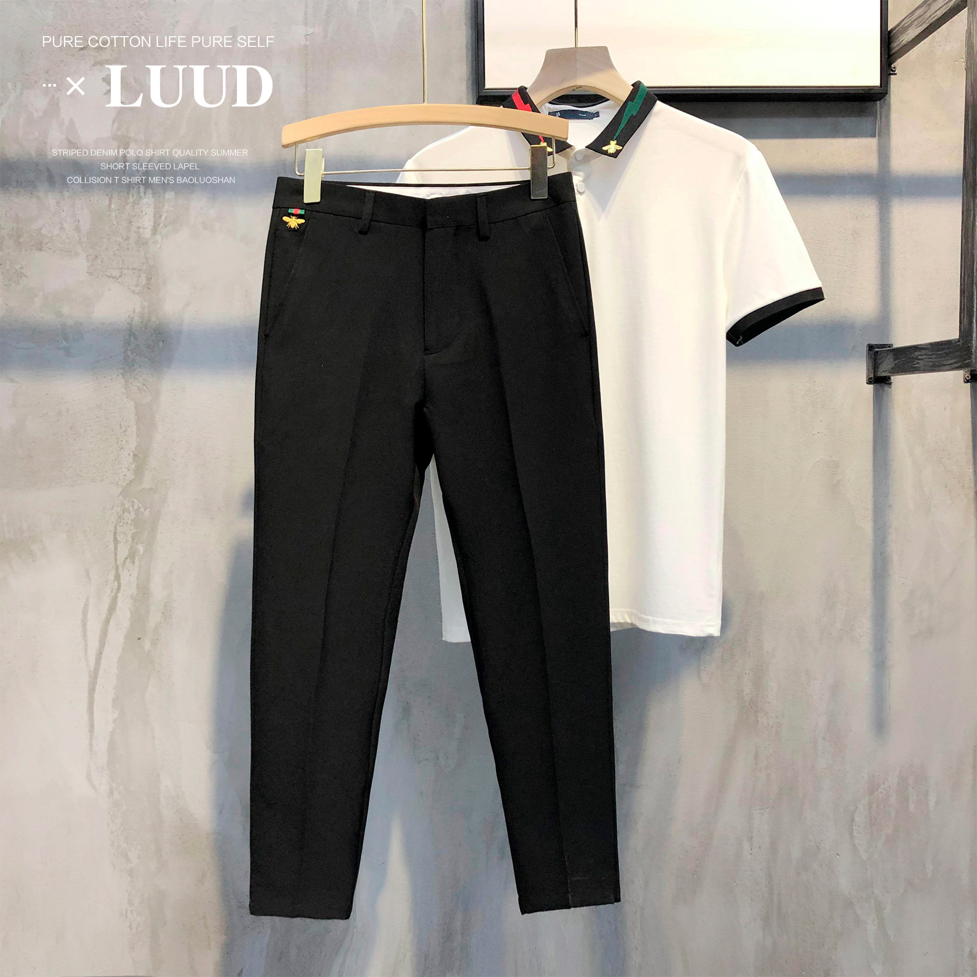 LUUD男士帅气免烫小蜜蜂9九分西裤韩版修身百搭休闲裤潮流裤子男_虎窝淘