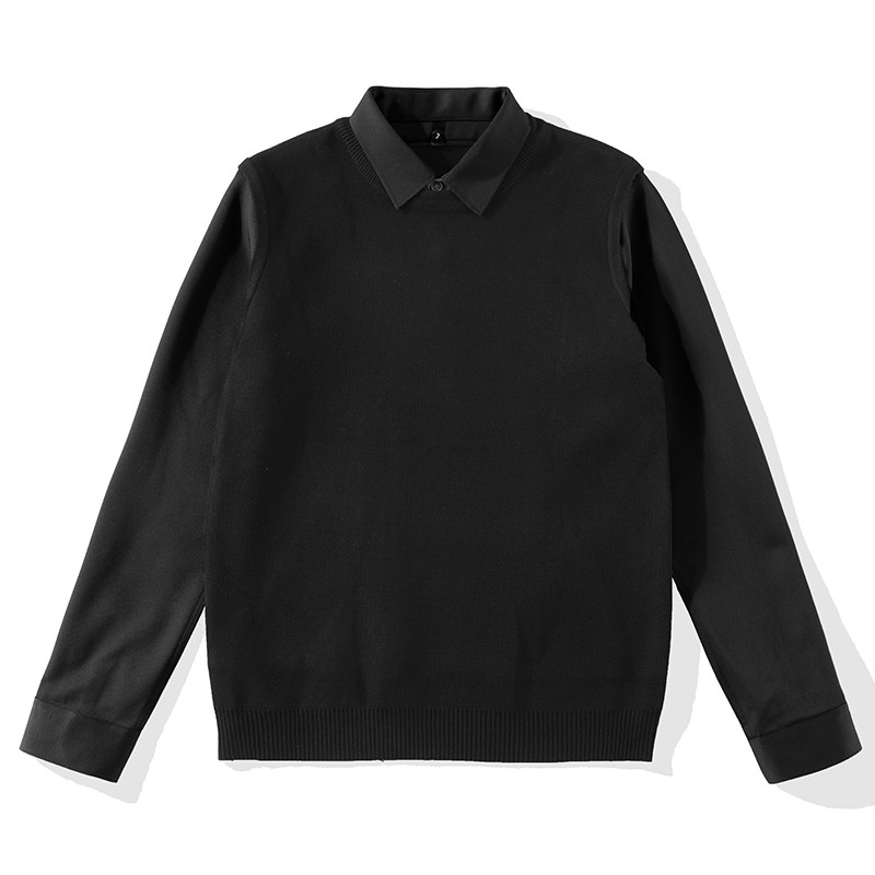 特价 假两件拼接翻领长袖针织衫男士层次感套头撞色通勤秋冬上衣,淘宝优惠券,粉丝福利购,淘宝优惠卷