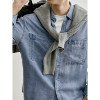 LUUD retro denim style loose long-sleeved shirt 100% Tencel Lyocell double patch pocket men's denim jacket