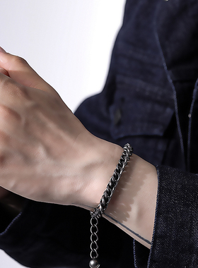 男钛钢欧美古巴链手链