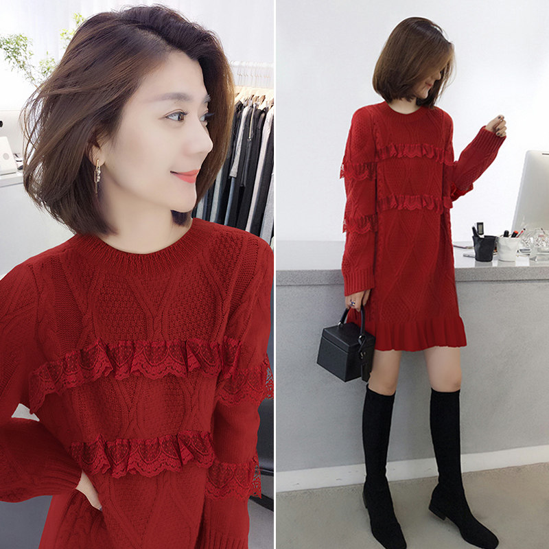 设计感小众毛衣裙荷叶边拼接长袖 bobowaltz连衣裙