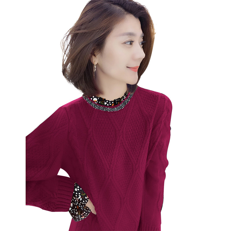 紫红色气质中长款针织碎花连衣裙 bobowaltz连衣裙