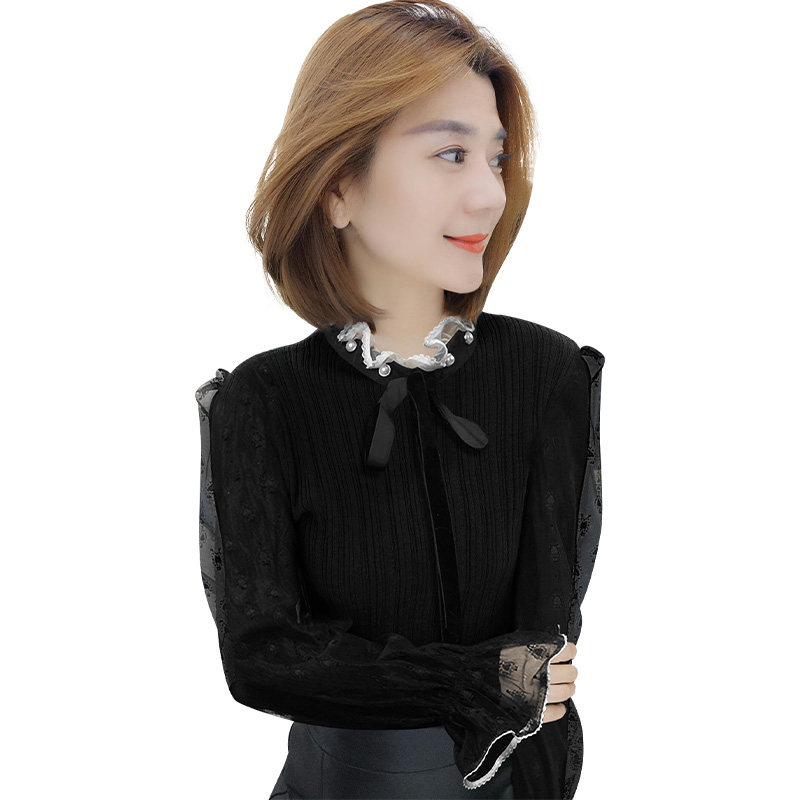 洋气蕾丝黑色时尚港风小众温柔毛衣 bobowaltz毛针织衫