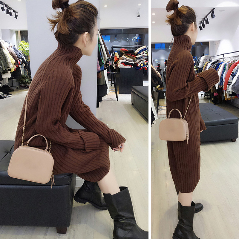 轻熟慵懒过膝小众高领针织2020毛衣 bobowaltz连衣裙