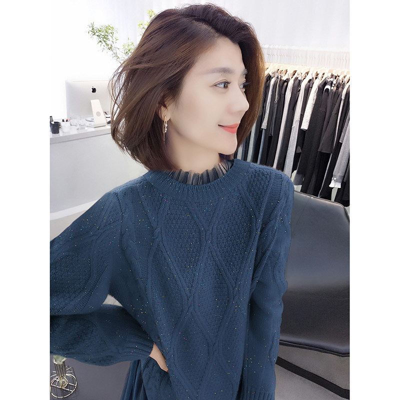 时尚网纱拼接中长打底针织女连衣裙 bobowaltz连衣裙