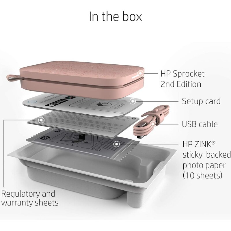 HP/惠普 Sprocket 手机照片打印机 自拍伴侣 蓝牙 便携式 桃红色