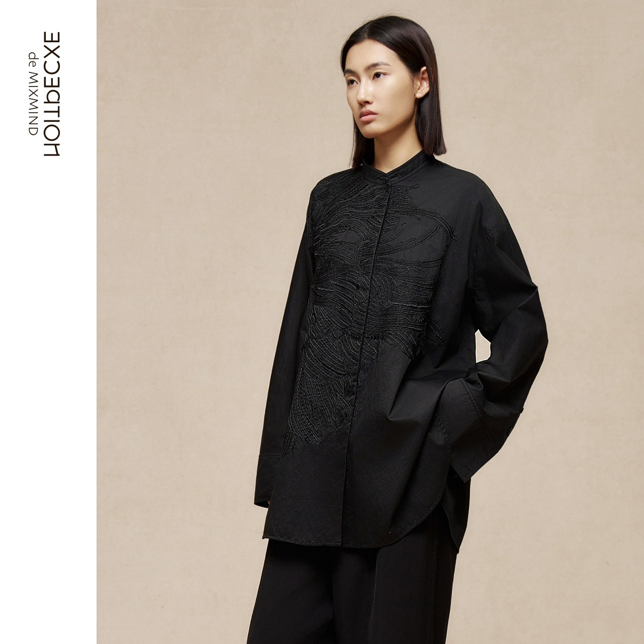 EXCEPTION例外女装2024春季新款衬衫瑾觅棉裁片绣花新中式开衫女 - 图0