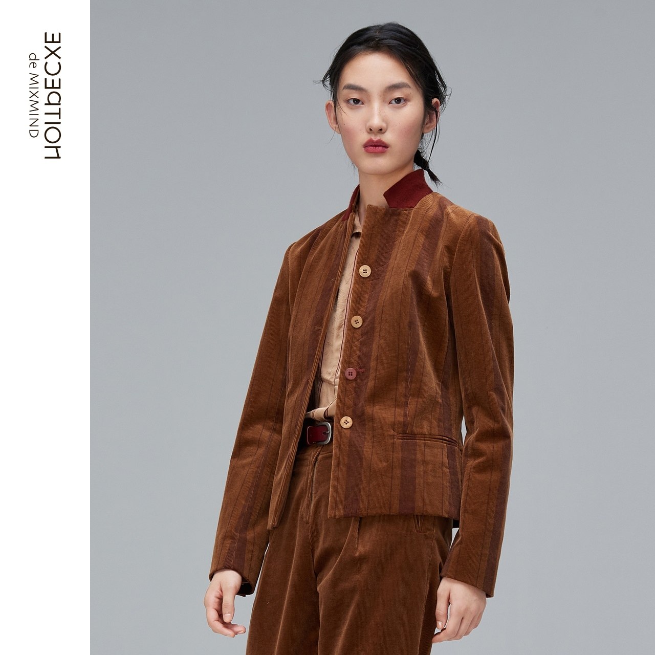 EXCEPTION例外女装秋冬灯芯绒复古中式立领修身气质短款西装外套,淘宝优惠券,粉丝福利购,淘宝优惠卷