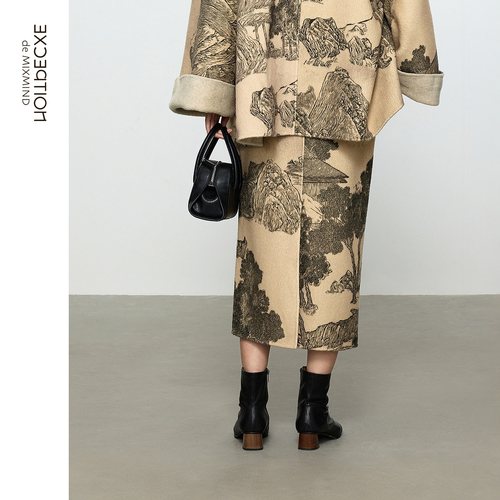 EXCEPTION例外秋装女新中式半身裙优雅气质绵羊毛半裙秋冬款 - 图1