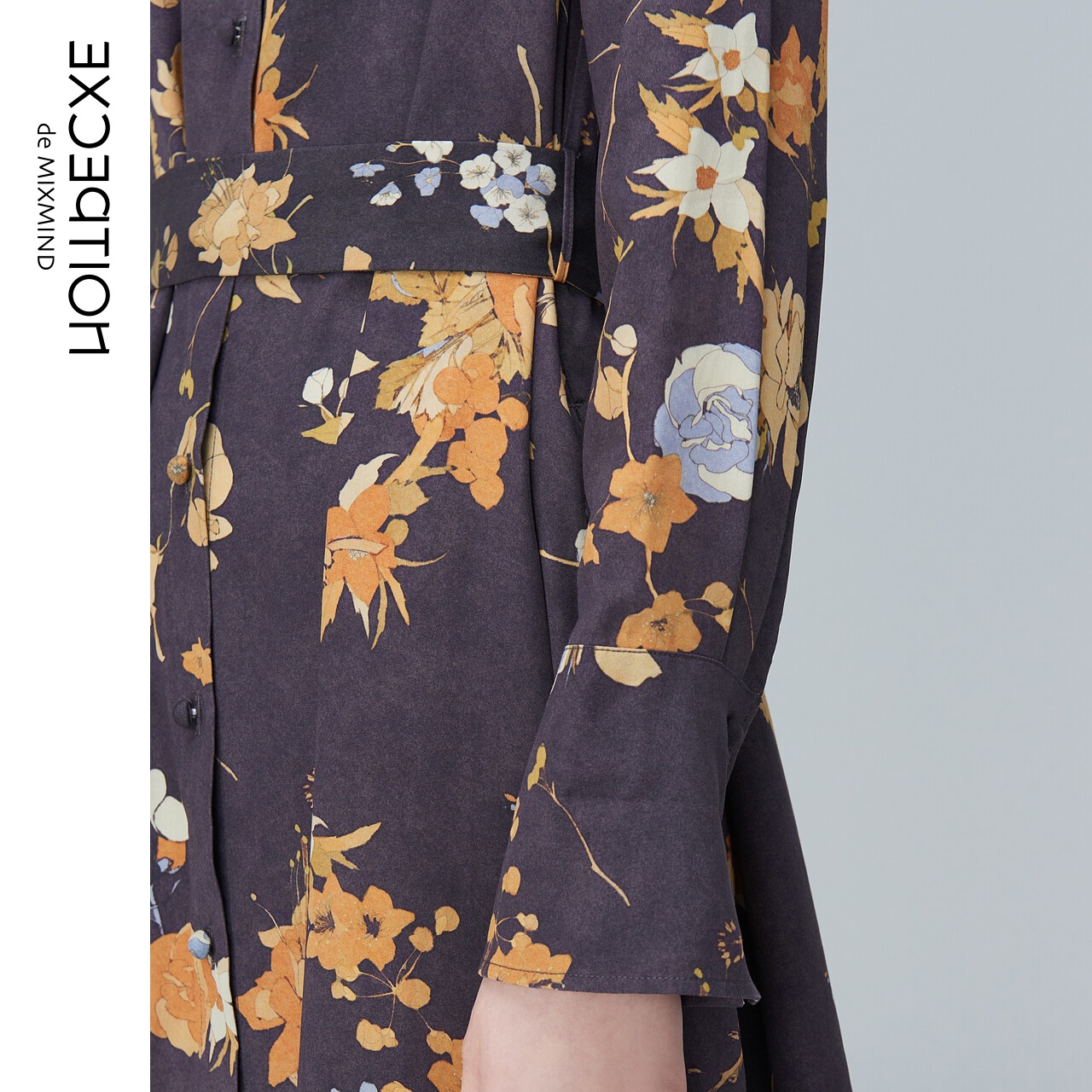 EXCEPTION例外女装春秋款莱赛尔纤维法式复古气质优雅衬衫连衣裙-图2