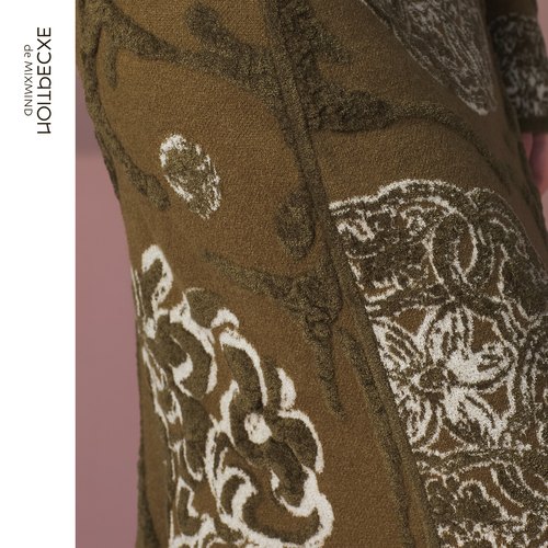 EXCEPTION例外女装2025冬季新品绵羊毛弹力撞色中式提花半身裙子 - 图2