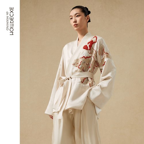 EXCEPTION例外女装秋冬短外套新中式绣花交领设计开衫女 - 图0