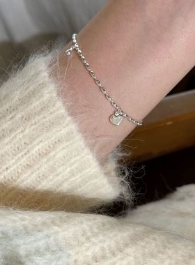未晚纯银白贝母爱心米粒手链