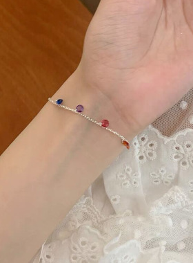 S925银七彩碎钻手链防过敏不掉色