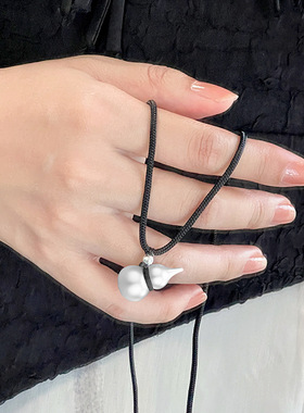 S999足银葫芦吊坠黑绳项链男女