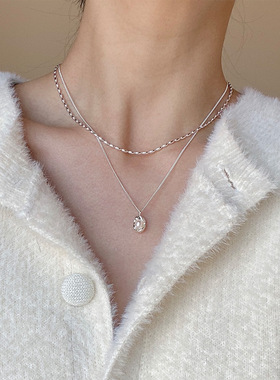 s925纯银不规则贝壳珍珠豌豆豆项链ins小众叠戴橄榄珠锁骨链D9229