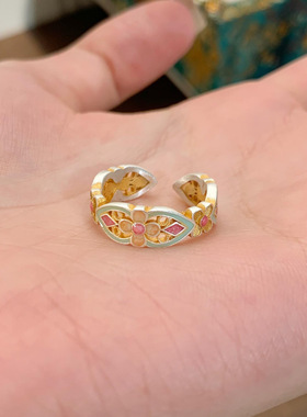 S999足银新中式珐琅彩满枝花戒指