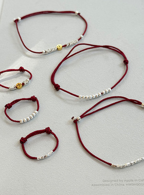 S925纯银红绳手链女抽拉可调节