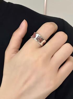 S925银天师印朱砂道家护身戒指