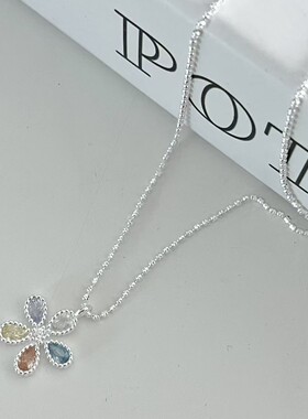 S925银五瓣花锆石锁骨链新款
